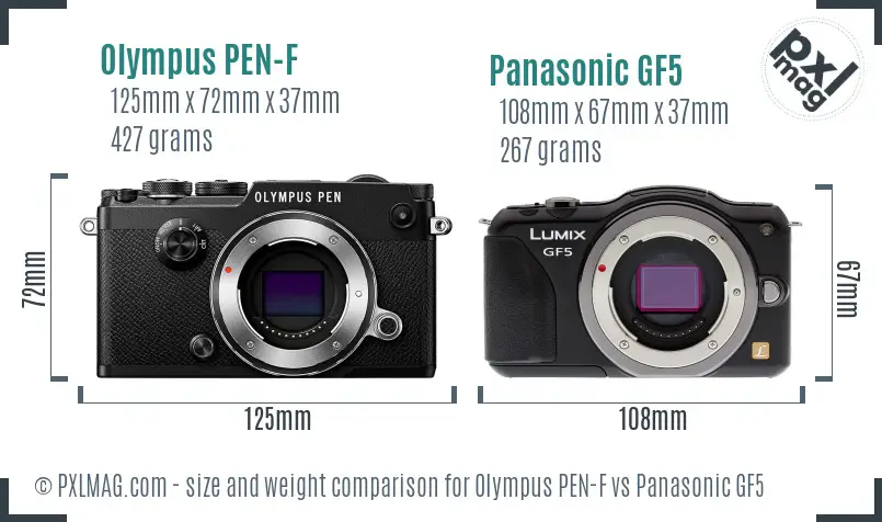 Olympus PEN-F vs Panasonic GF5 size comparison