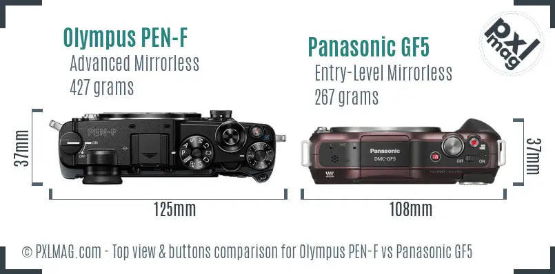 Olympus PEN-F vs Panasonic GF5 top view buttons comparison