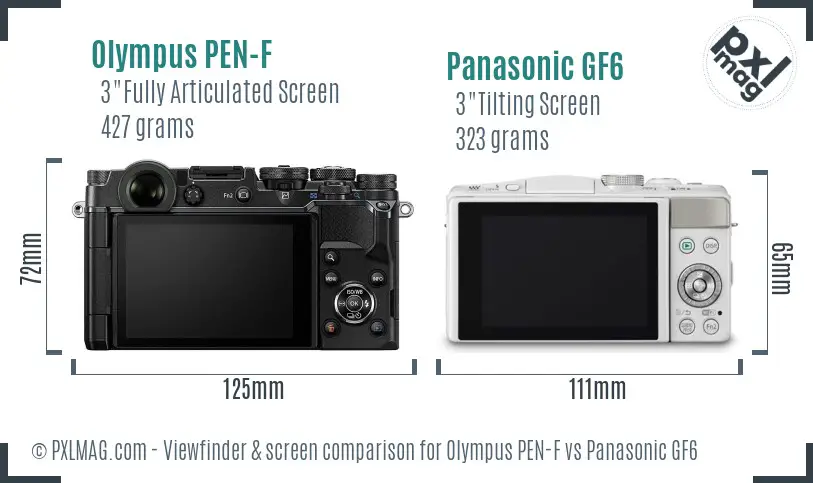 Olympus PEN-F vs Panasonic GF6 Screen and Viewfinder comparison