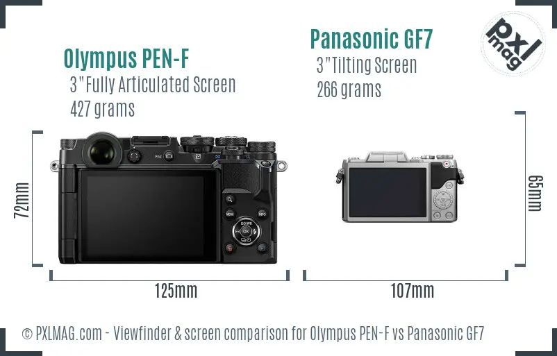 Olympus PEN-F vs Panasonic GF7 Screen and Viewfinder comparison