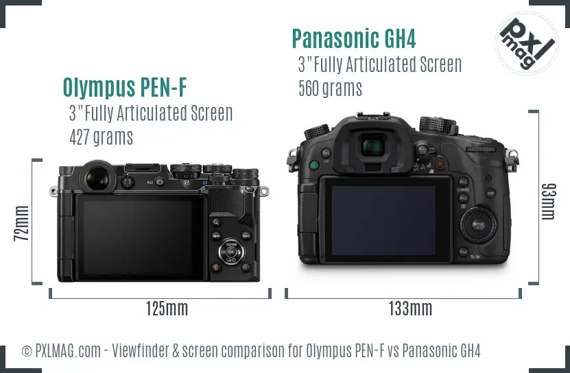 Olympus PEN-F vs Panasonic GH4 Screen and Viewfinder comparison