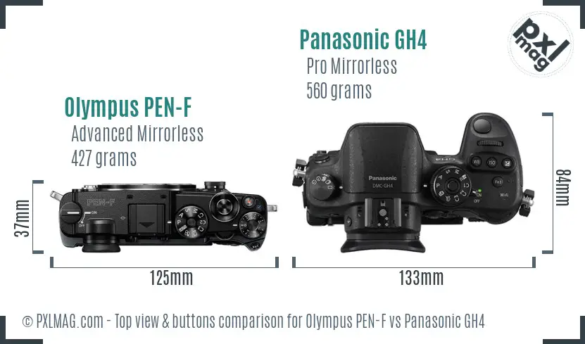 Olympus PEN-F vs Panasonic GH4 top view buttons comparison