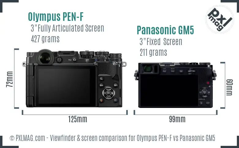 Olympus PEN-F vs Panasonic GM5 Screen and Viewfinder comparison
