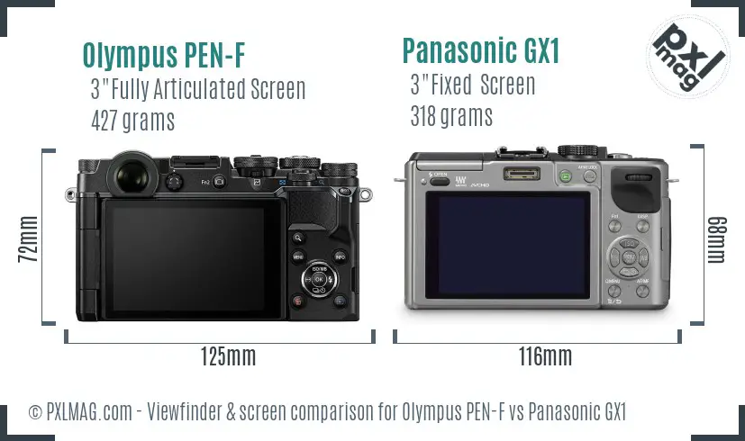 Olympus PEN-F vs Panasonic GX1 Screen and Viewfinder comparison