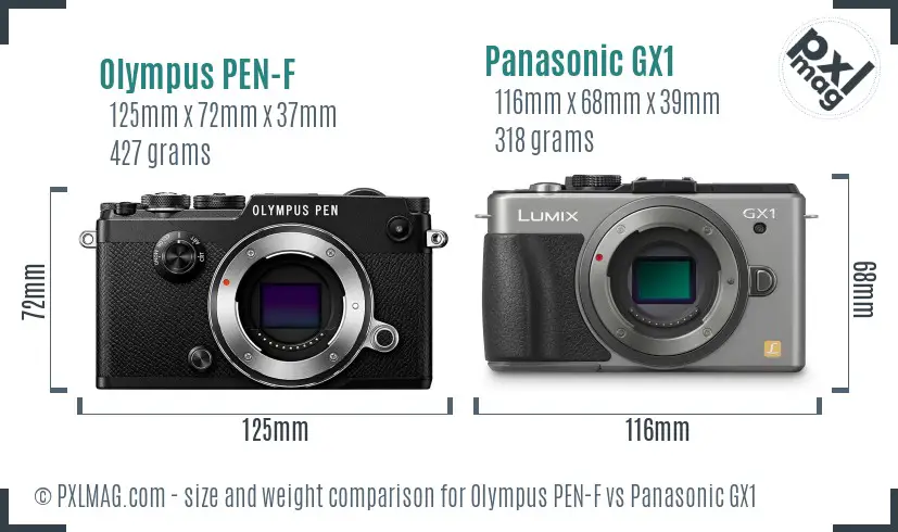 Olympus PEN-F vs Panasonic GX1 size comparison