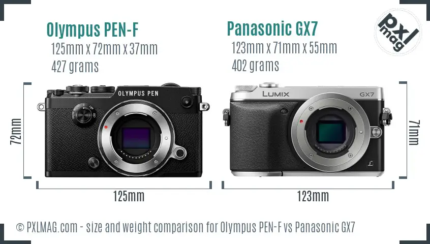Olympus PEN-F vs Panasonic GX7 size comparison