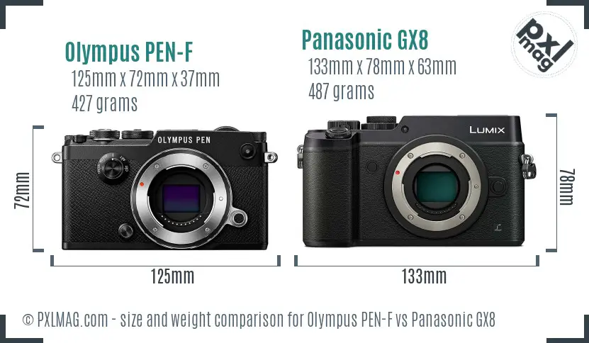 Olympus PEN-F vs Panasonic GX8 size comparison