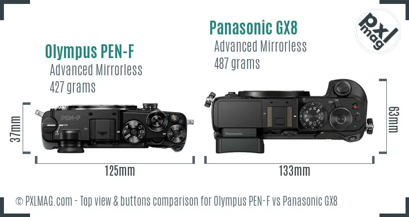 Olympus PEN-F vs Panasonic GX8 top view buttons comparison