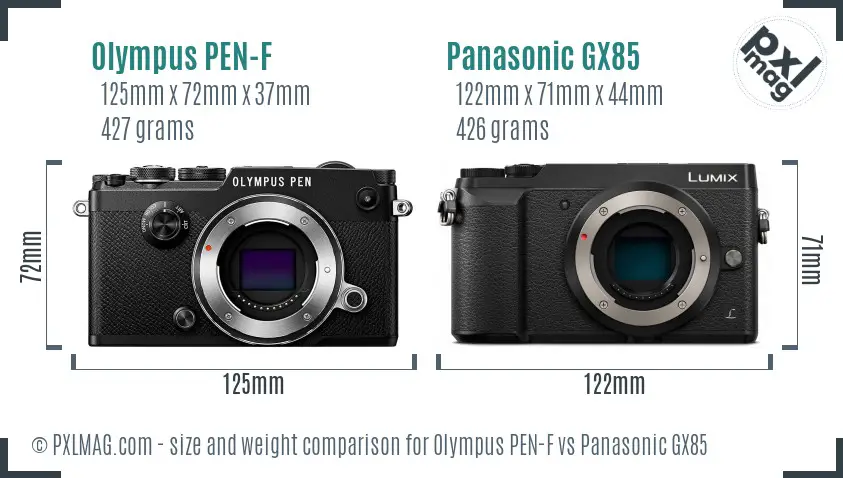 Olympus PEN-F vs Panasonic GX85 size comparison