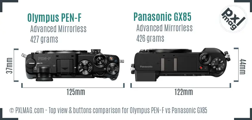 Olympus PEN-F vs Panasonic GX85 top view buttons comparison