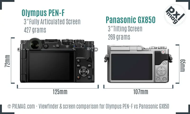 Olympus PEN-F vs Panasonic GX850 Screen and Viewfinder comparison