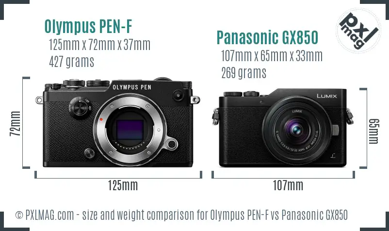 Olympus PEN-F vs Panasonic GX850 size comparison