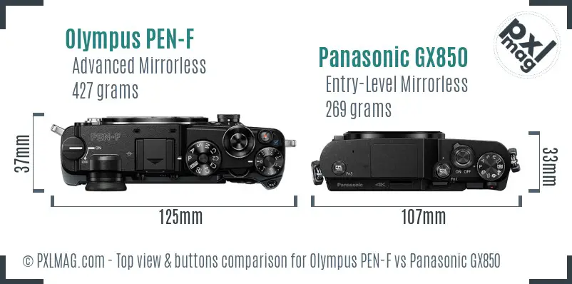 Olympus PEN-F vs Panasonic GX850 top view buttons comparison