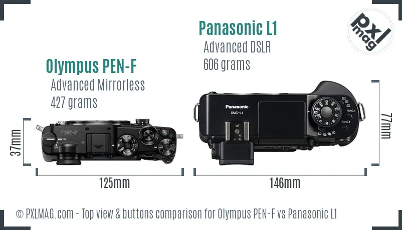 Olympus PEN-F vs Panasonic L1 top view buttons comparison