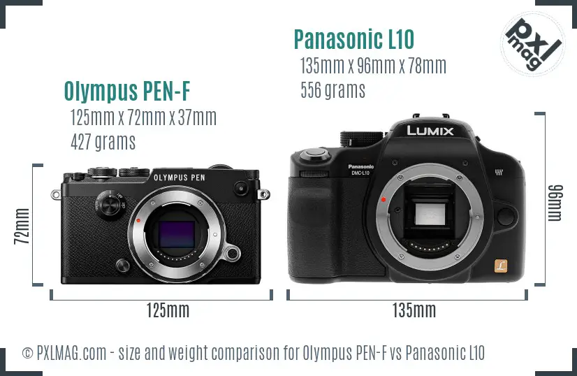 Olympus PEN-F vs Panasonic L10 size comparison