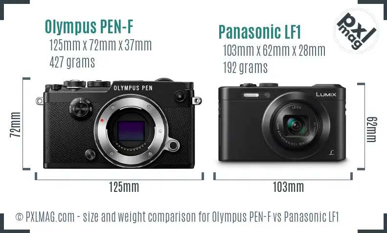Olympus PEN-F vs Panasonic LF1 size comparison