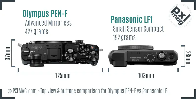 Olympus PEN-F vs Panasonic LF1 top view buttons comparison