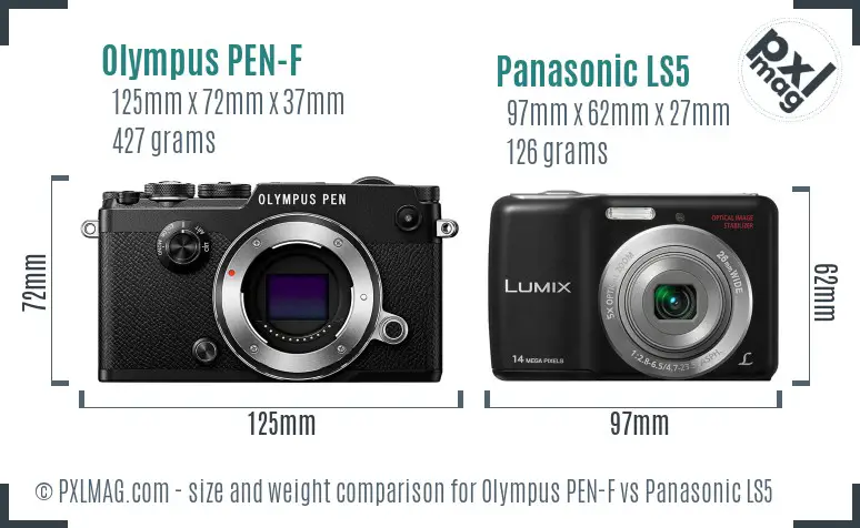 Olympus PEN-F vs Panasonic LS5 size comparison