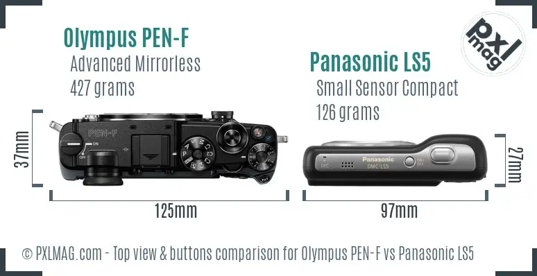 Olympus PEN-F vs Panasonic LS5 top view buttons comparison