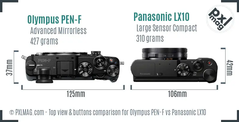 Olympus PEN-F vs Panasonic LX10 top view buttons comparison
