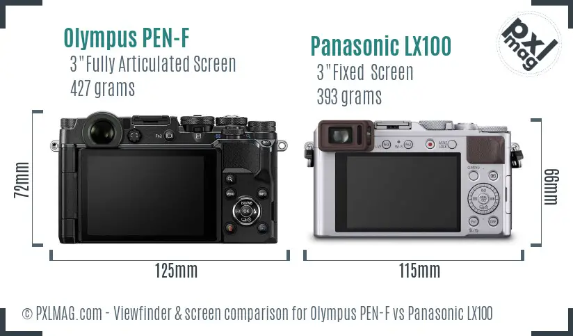 Olympus PEN-F vs Panasonic LX100 Screen and Viewfinder comparison