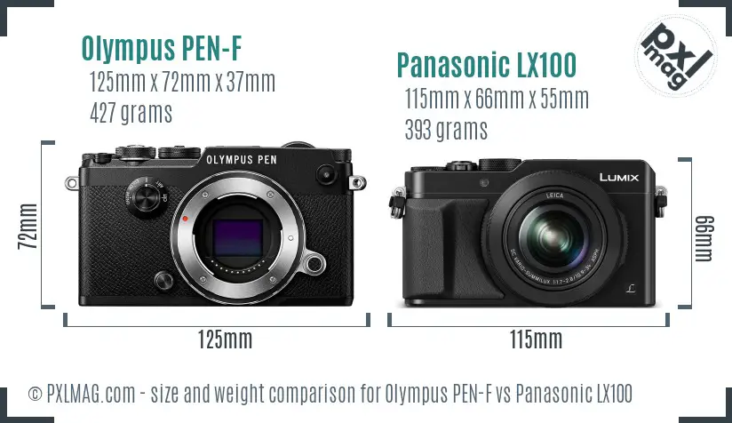 Olympus PEN-F vs Panasonic LX100 size comparison