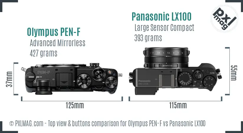 Olympus PEN-F vs Panasonic LX100 top view buttons comparison