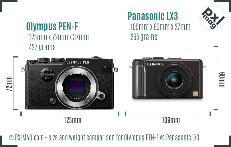 Olympus PEN-F vs Panasonic LX3 size comparison