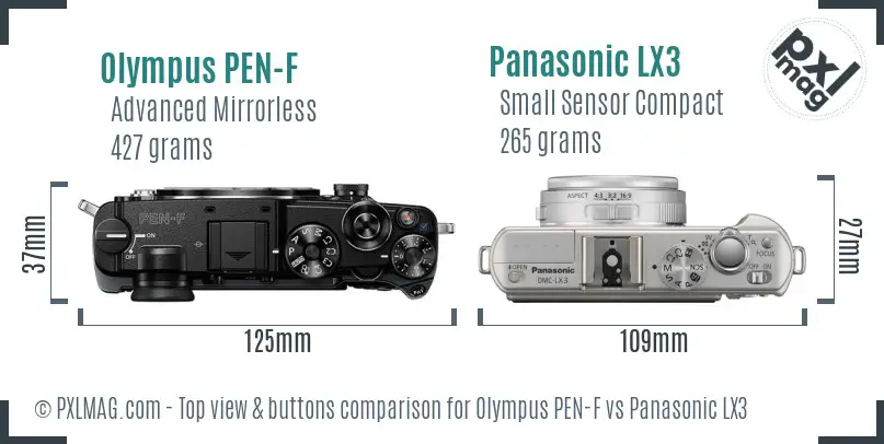 Olympus PEN-F vs Panasonic LX3 top view buttons comparison
