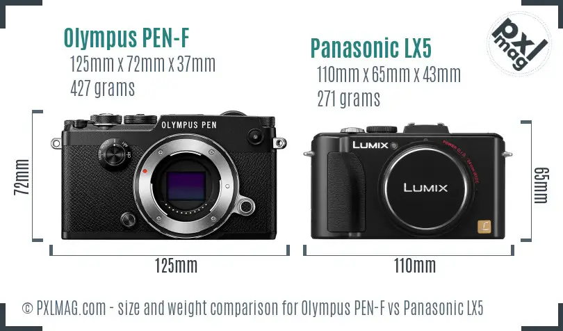Olympus PEN-F vs Panasonic LX5 size comparison