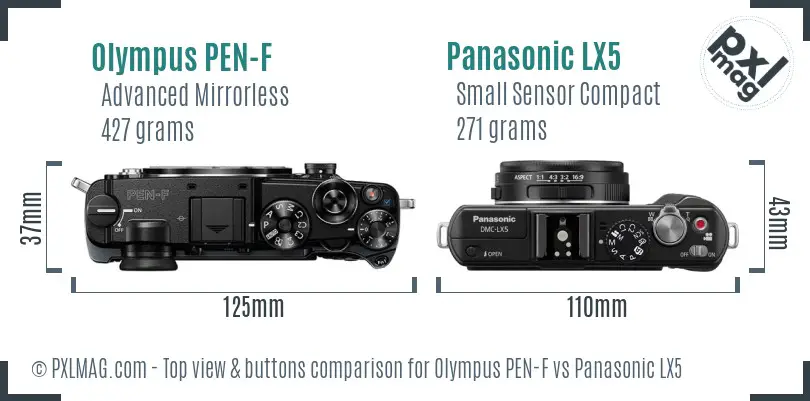 Olympus PEN-F vs Panasonic LX5 top view buttons comparison