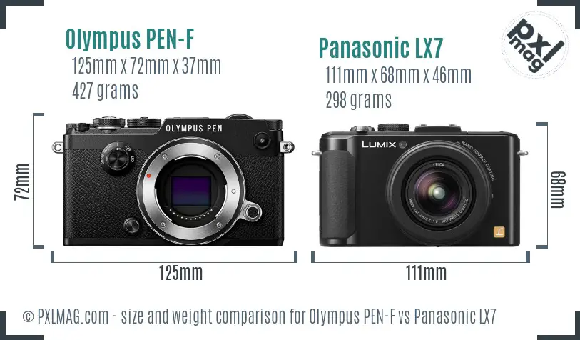 Olympus PEN-F vs Panasonic LX7 size comparison