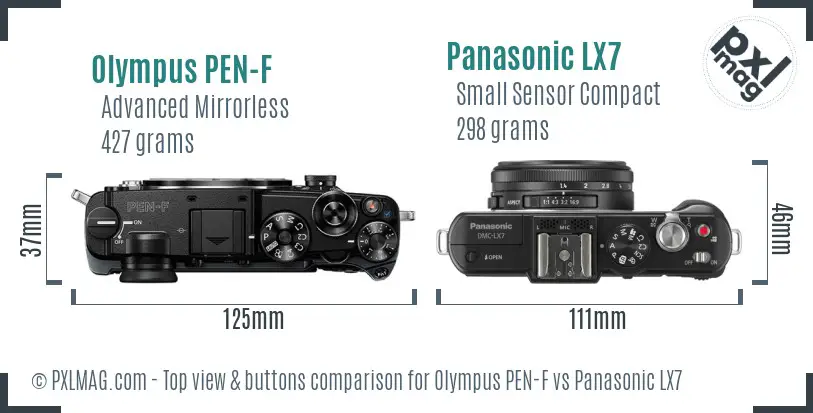 Olympus PEN-F vs Panasonic LX7 top view buttons comparison