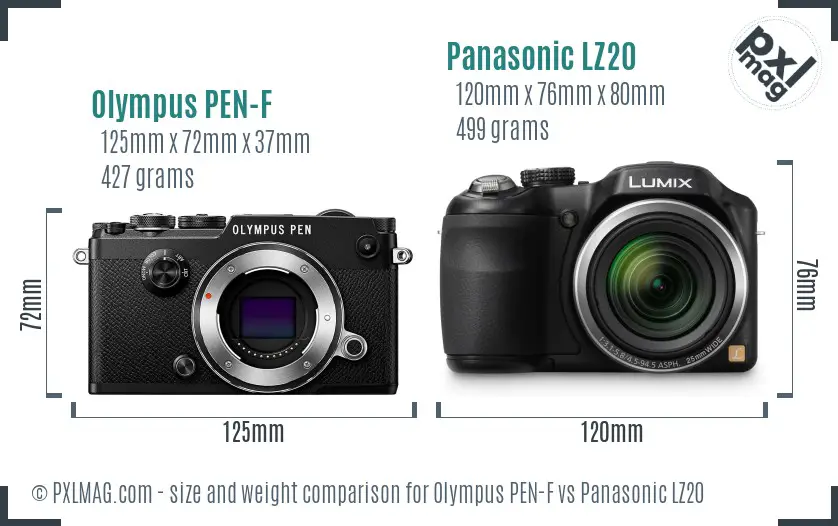 Olympus PEN-F vs Panasonic LZ20 size comparison