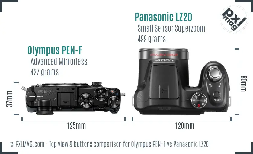 Olympus PEN-F vs Panasonic LZ20 top view buttons comparison