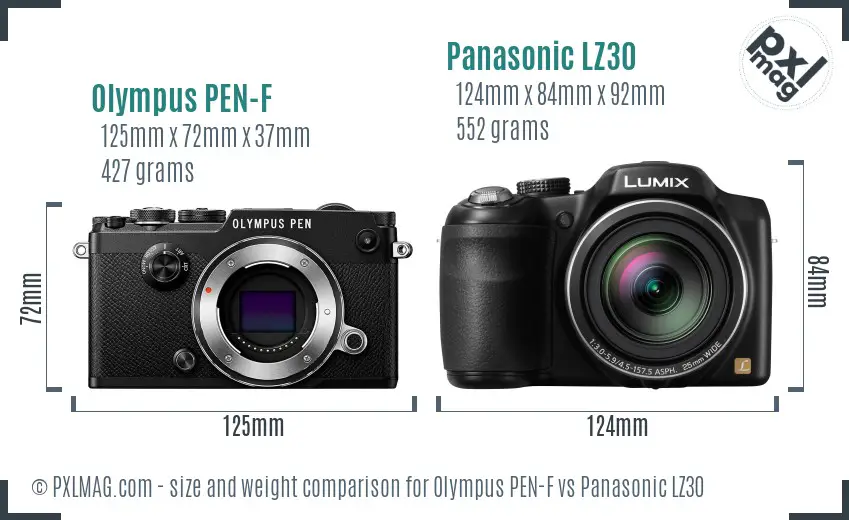 Olympus PEN-F vs Panasonic LZ30 size comparison