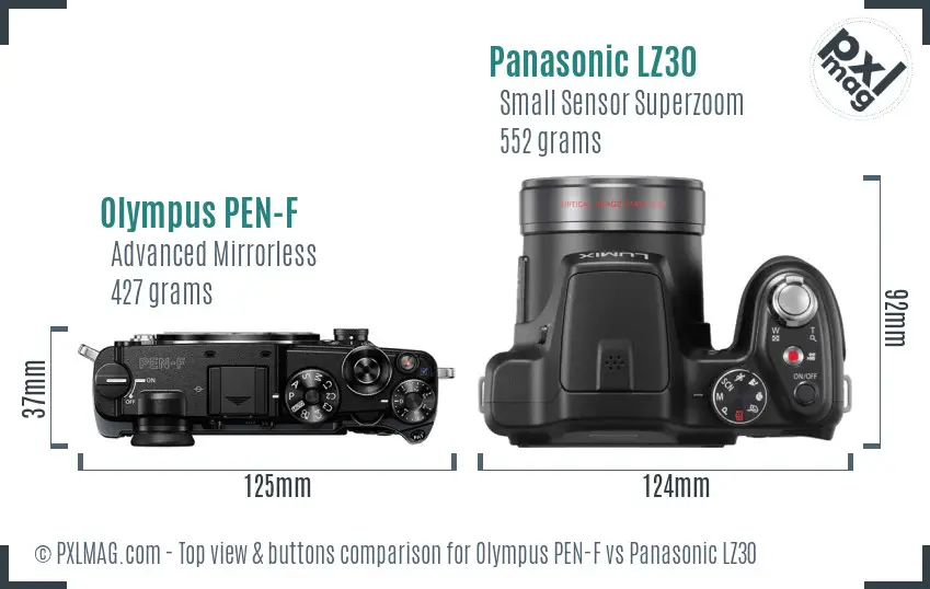 Olympus PEN-F vs Panasonic LZ30 top view buttons comparison