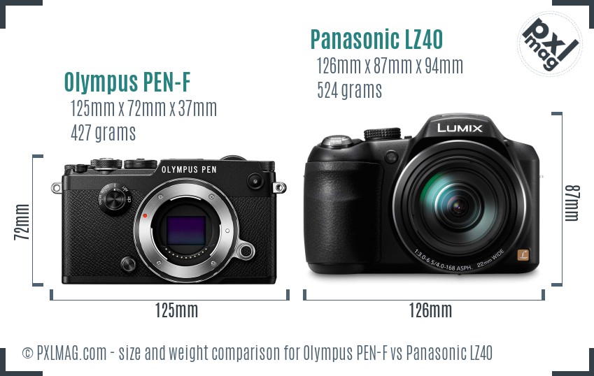 Olympus PEN-F vs Panasonic LZ40 size comparison