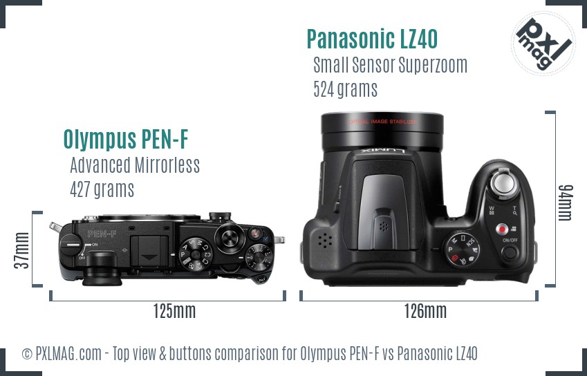 Olympus PEN-F vs Panasonic LZ40 top view buttons comparison