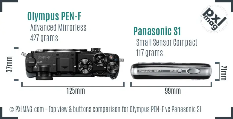 Olympus PEN-F vs Panasonic S1 top view buttons comparison