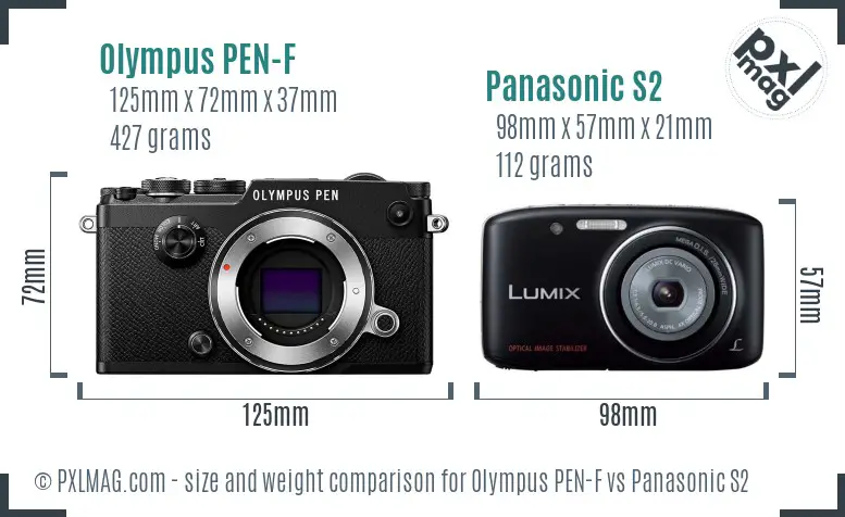 Olympus PEN-F vs Panasonic S2 size comparison