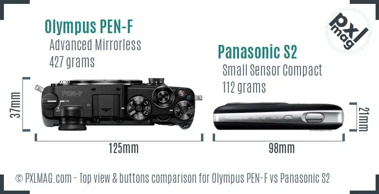 Olympus PEN-F vs Panasonic S2 top view buttons comparison