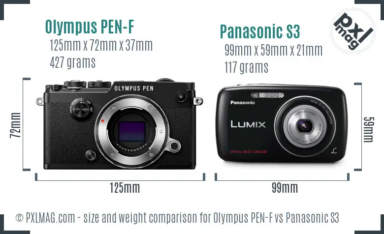 Olympus PEN-F vs Panasonic S3 size comparison