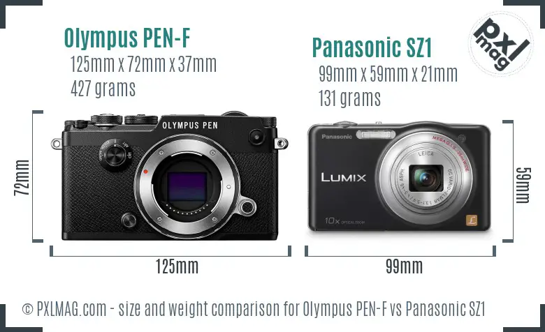 Olympus PEN-F vs Panasonic SZ1 size comparison
