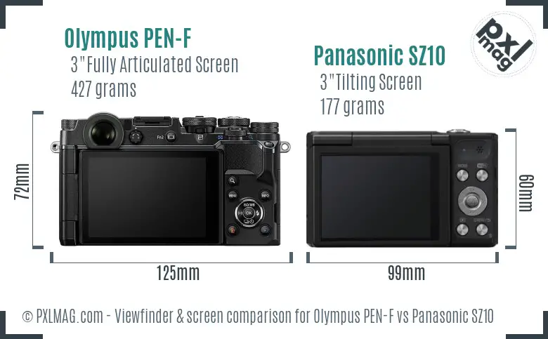 Olympus PEN-F vs Panasonic SZ10 Screen and Viewfinder comparison