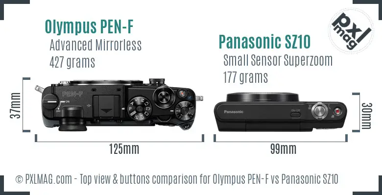 Olympus PEN-F vs Panasonic SZ10 top view buttons comparison