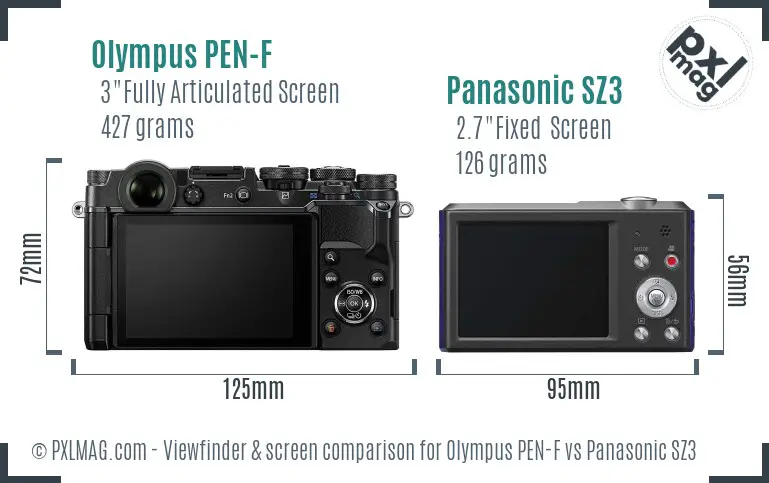 Olympus PEN-F vs Panasonic SZ3 Screen and Viewfinder comparison