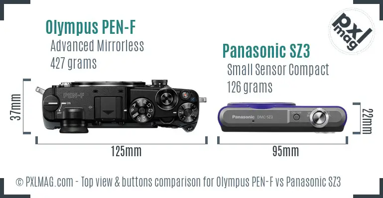 Olympus PEN-F vs Panasonic SZ3 top view buttons comparison