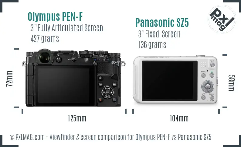 Olympus PEN-F vs Panasonic SZ5 Screen and Viewfinder comparison