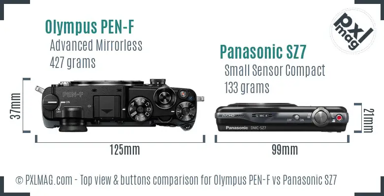 Olympus PEN-F vs Panasonic SZ7 top view buttons comparison